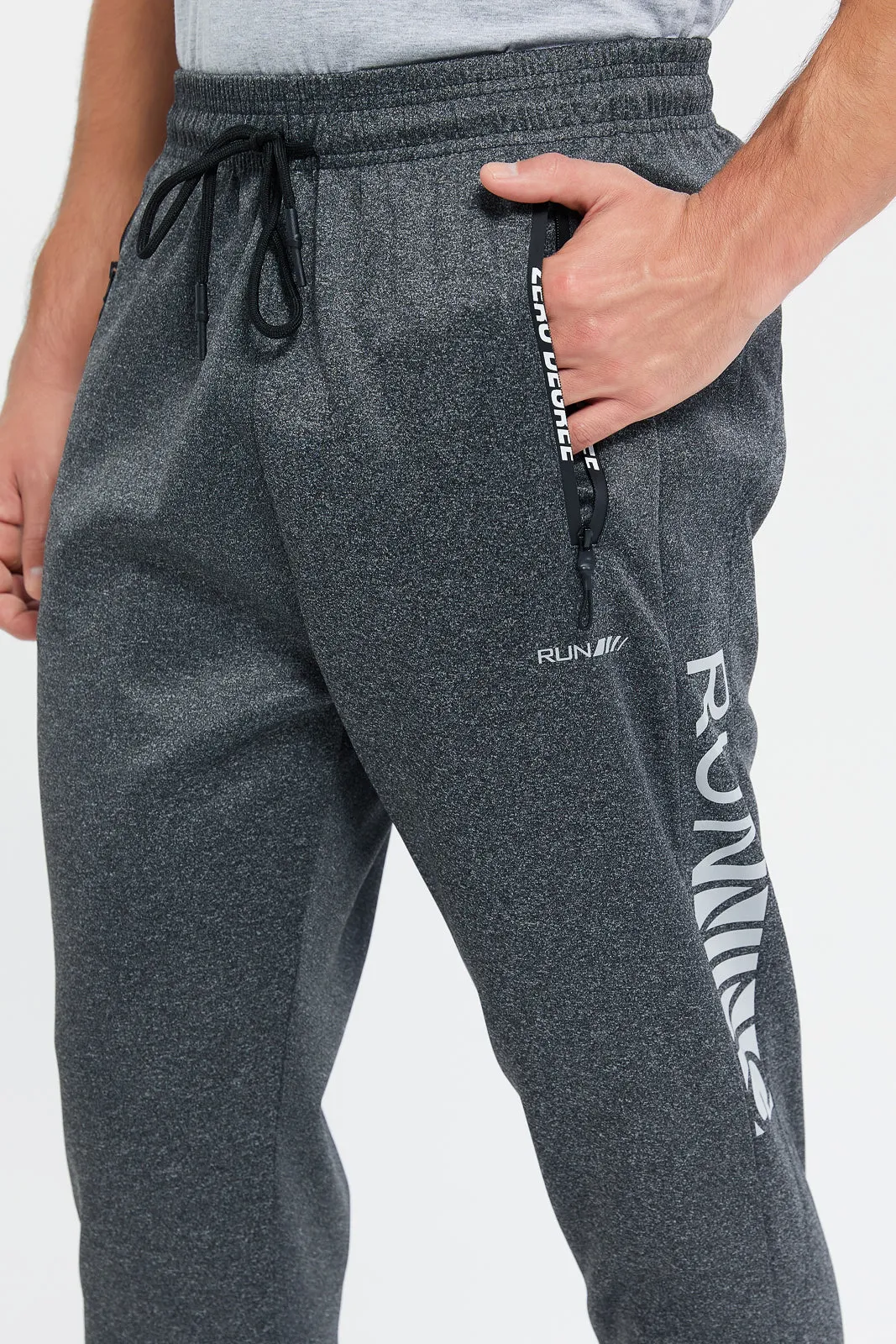 Men Charcoal Side Print Active Pants