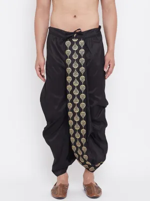 Men's Black Silk Blend Embroidered Dhoti - Vastramay