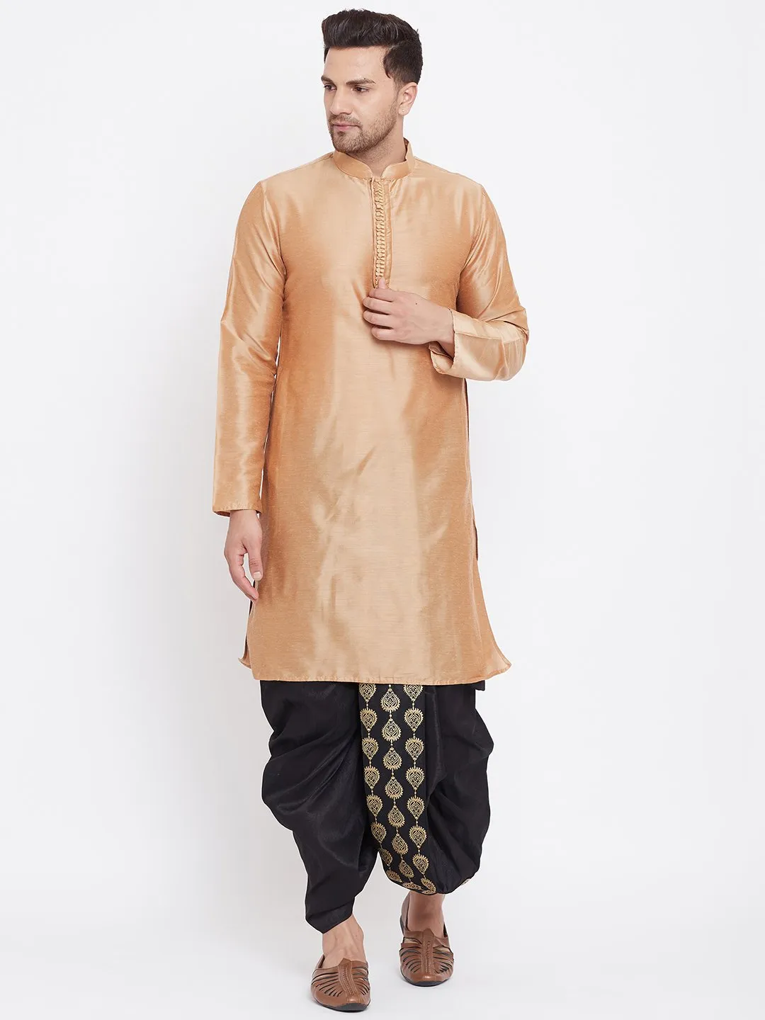 Men's Black Silk Blend Embroidered Dhoti - Vastramay