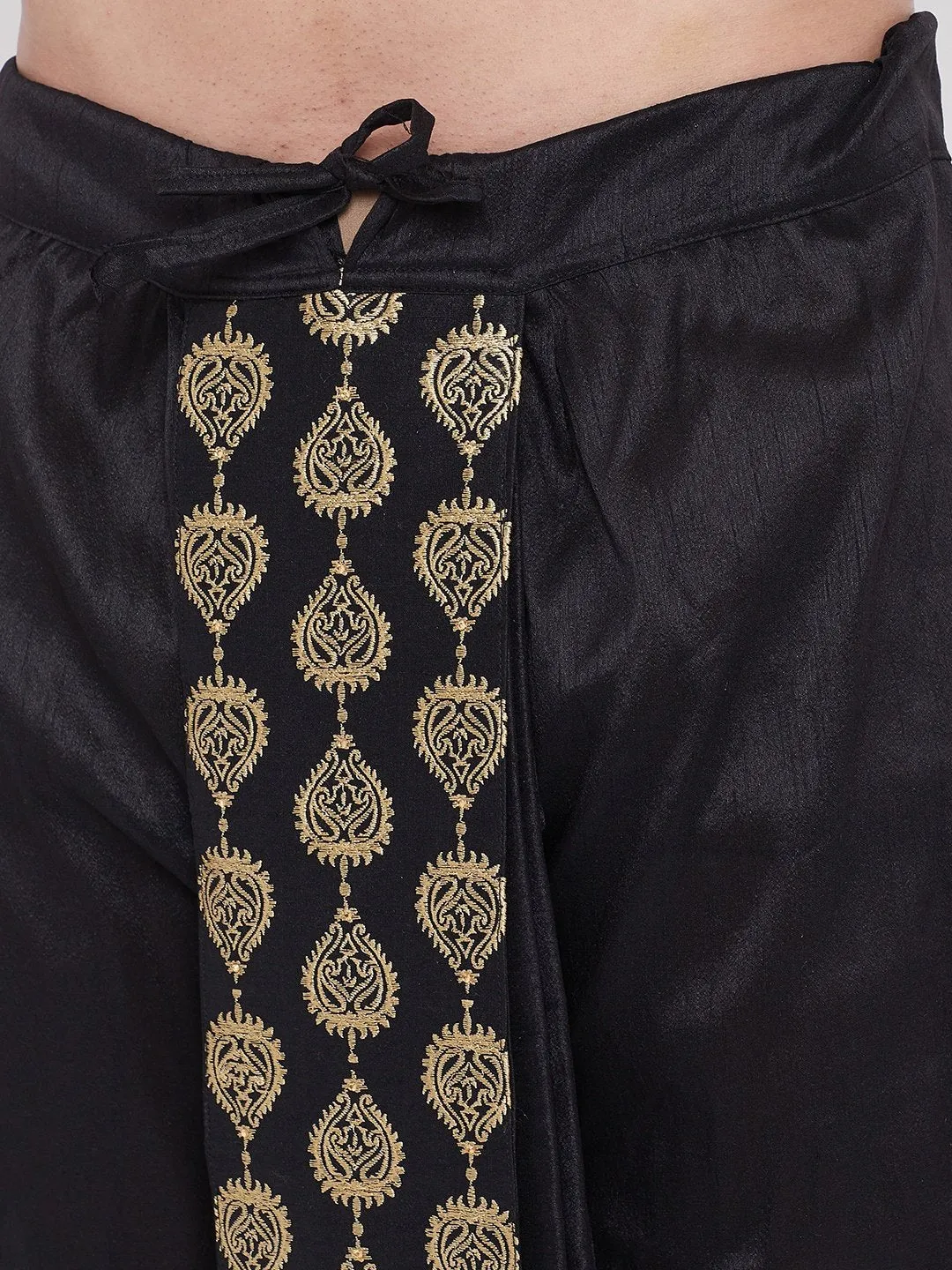 Men's Black Silk Blend Embroidered Dhoti - Vastramay