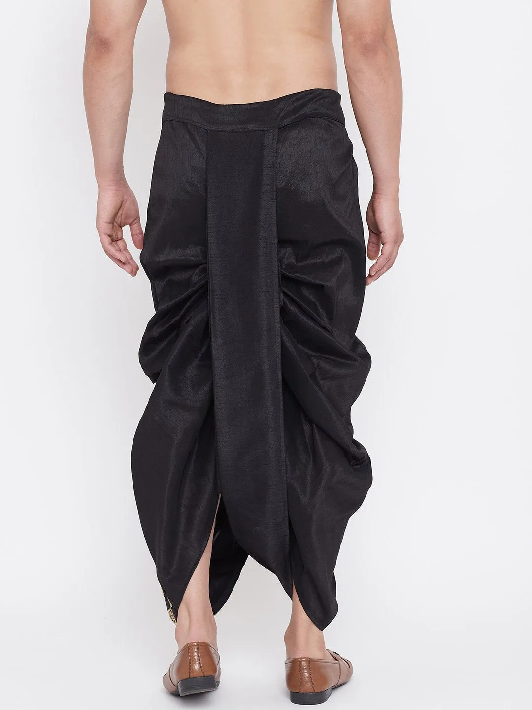 Men's Black Silk Blend Embroidered Dhoti - Vastramay