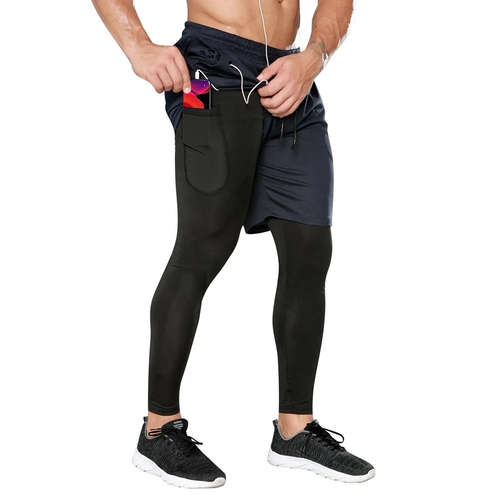 Men's Gym Pants Outdoor Tights Double-Layer Quick Drying Bodybuilding Casual Fitness Running Workout Basketball Sweatpants