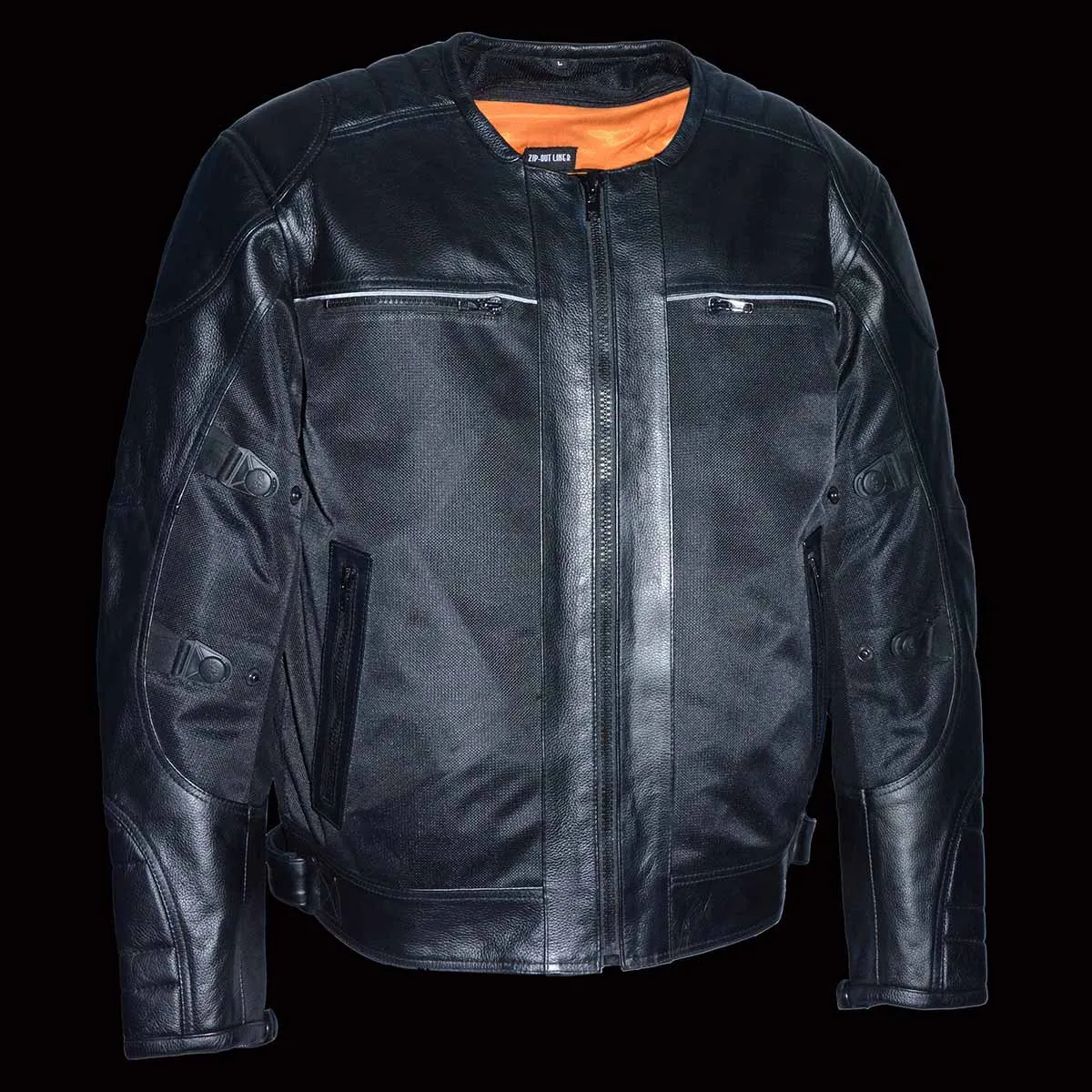 Milwaukee Leather MPM1795 Black Leather with Mesh Armored Racer Motorcycle Jacket for Men - All Seasons