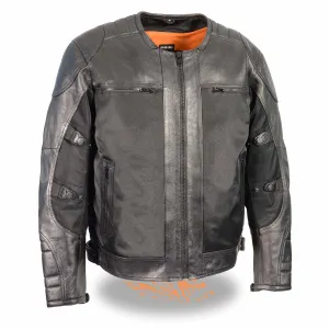 Milwaukee Leather MPM1795 Black Leather with Mesh Armored Racer Motorcycle Jacket for Men - All Seasons