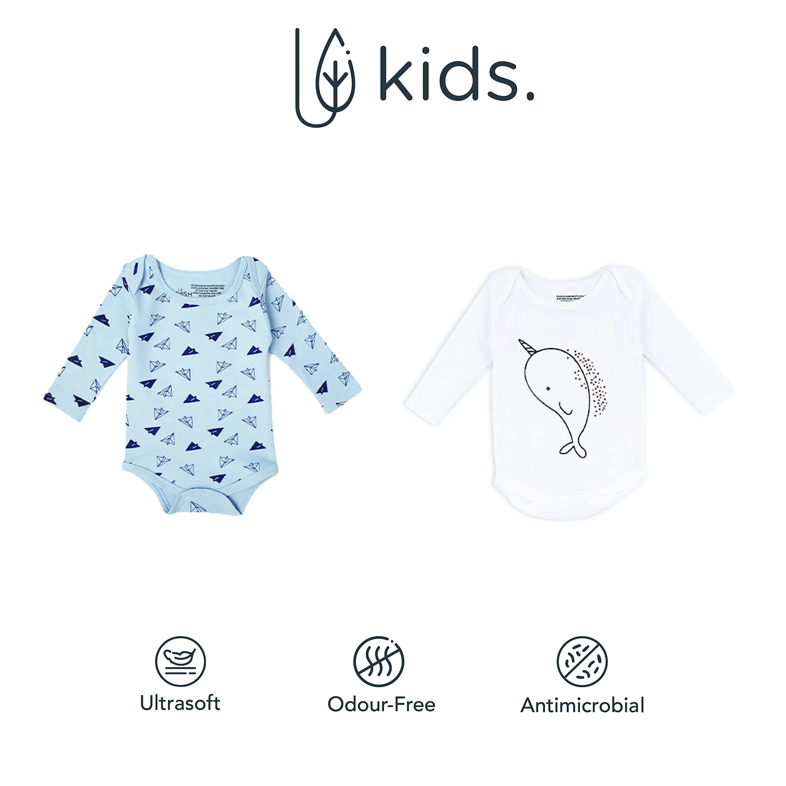 Mush Ultra Soft Bamboo Unisex Bodysuit Combo Set for New Born Baby/Kids Pack of 2, (3-6 Month, Aeroplane & Marine Life)