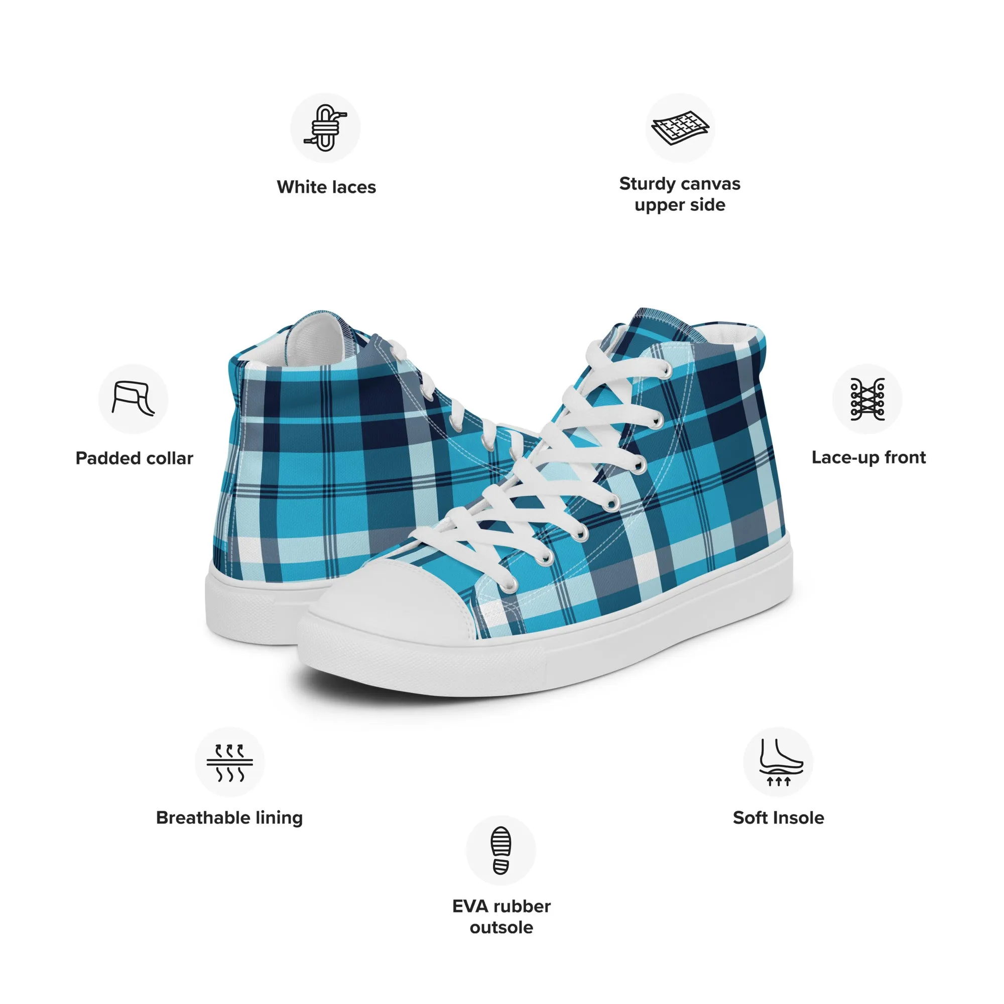 Ocean Blues Preppy Surfer Plaid High Top Canvas Shoes