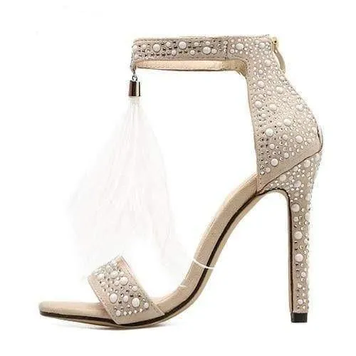 Rhinestone Zipper Feather High Heel shoes for Women