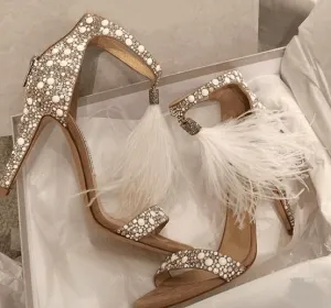 Rhinestone Zipper Feather High Heel shoes for Women