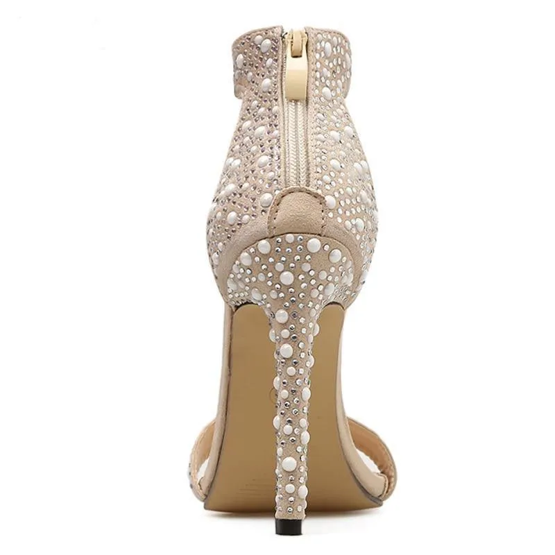 Rhinestone Zipper Feather High Heel shoes for Women