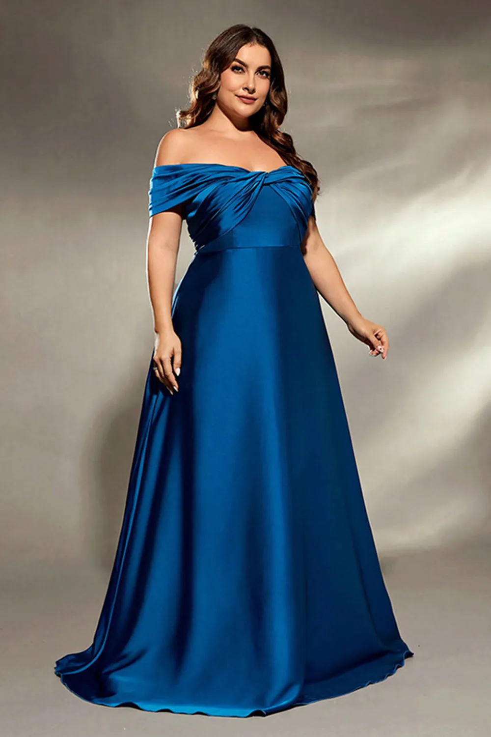 Royal Blue Plus Size Off the Shoulder Satin A Line Maxi Dress