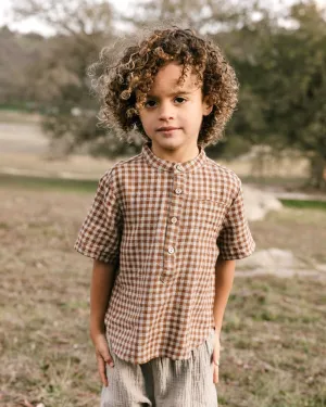 Rylee   Cru Baby to Youth Boys Chocolate Gingham Mason S/S Shirt