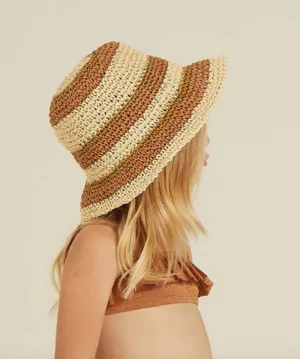 Rylee   Cru Girls Rafia Hat In Redwood Stripe