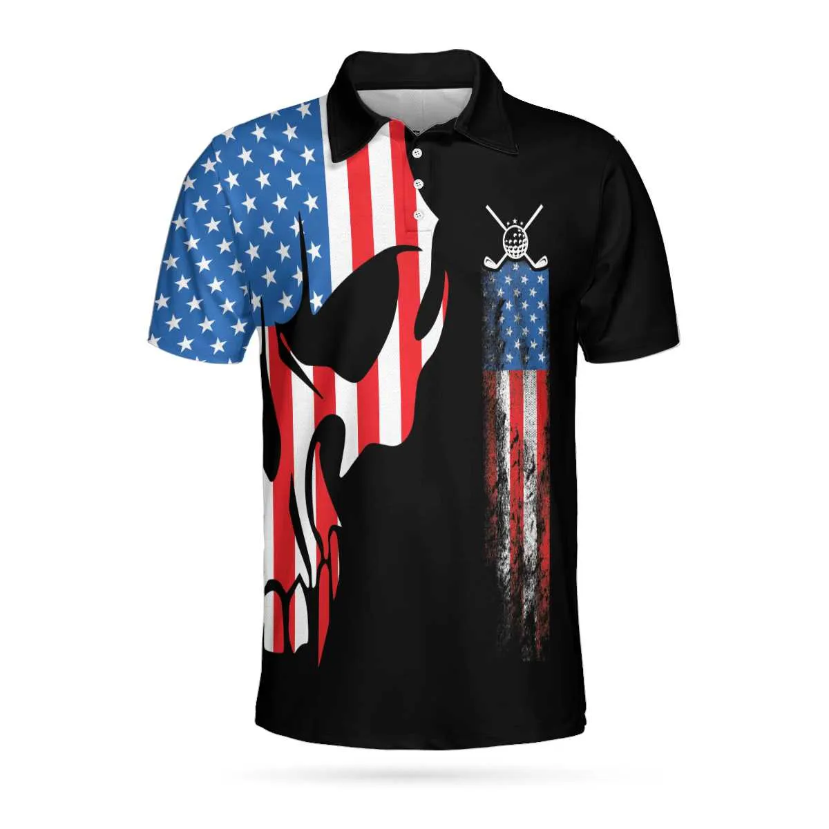 Skull Golf With American Flag Polo Shirt, Never Underate An Old Man Golfer Polo Shirt, Best Golf Shirt For Men Coolspod