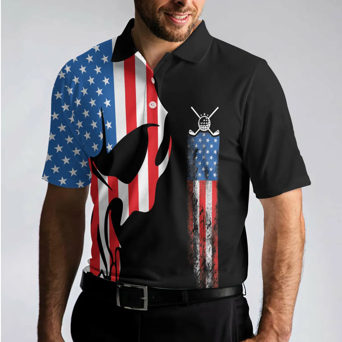 Skull Golf With American Flag Polo Shirt, Never Underate An Old Man Golfer Polo Shirt, Best Golf Shirt For Men Coolspod