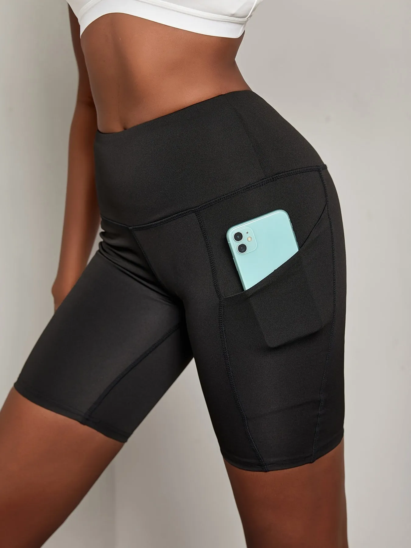 Solid Biker Shorts High-Waisted Sweat Absorption Running Workout Sports Shorts