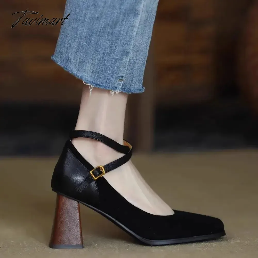 Tavimart New Vintage Super High Heels Mary Jane Shoes Women Ankle Buckle Platform Pumps Woman Round Toe Chunky Heeled Lolita Shoes