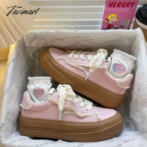 Tavimart Pink Platform Canvas Shoes for Women Low-top Korean Fashion Athletic Shoes Casual Comfortable Designer Ladies Footwear