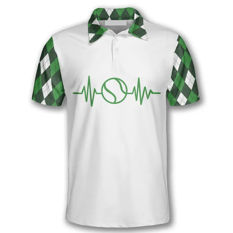 Tennis Heartbeat Pulse Line Green Argyle Plaid Customized Name All Over Printed Polo Shirt