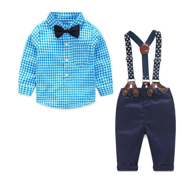 Toddler Boys Clothing Set Autumn Winter Baby Suit Children's Plaid Shirt Bib 2PCS Pants Suit Kids Christmas Gift Clothing 1-5T