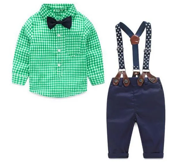 Toddler Boys Clothing Set Autumn Winter Baby Suit Children's Plaid Shirt Bib 2PCS Pants Suit Kids Christmas Gift Clothing 1-5T