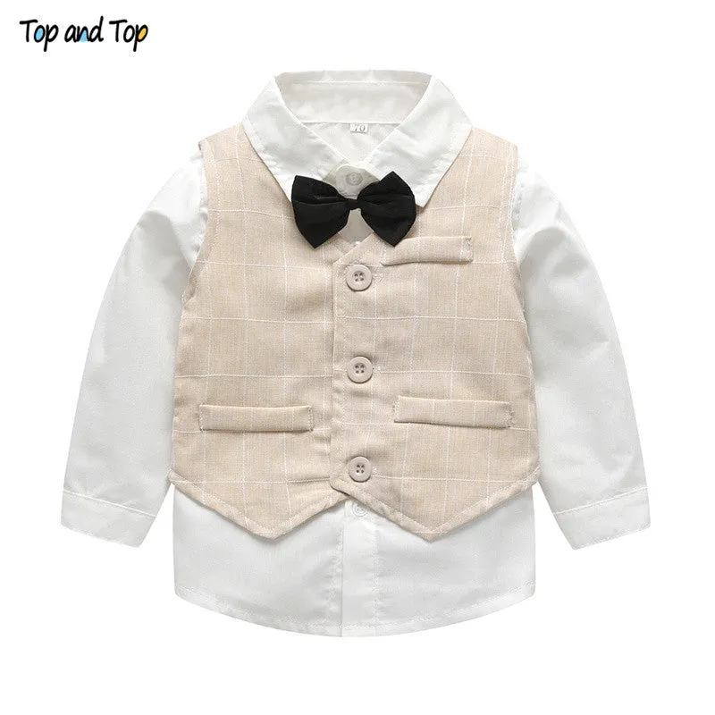 Top and Top Fashion Autumn Infant Clothing Set Kids Baby Boy Suit Gentleman Wedding Formal Vest Tie Shirt Pant 4Pcs Clothes Sets