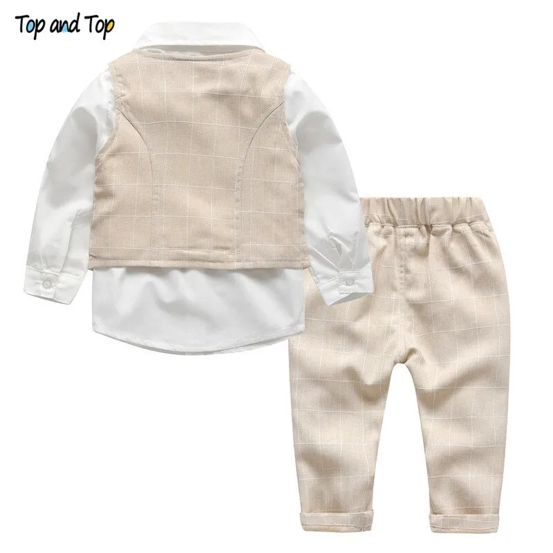 Top and Top Fashion Autumn Infant Clothing Set Kids Baby Boy Suit Gentleman Wedding Formal Vest Tie Shirt Pant 4Pcs Clothes Sets