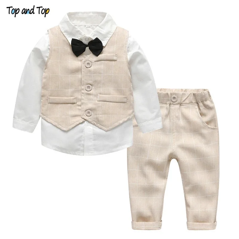 Top and Top Fashion Autumn Infant Clothing Set Kids Baby Boy Suit Gentleman Wedding Formal Vest Tie Shirt Pant 4Pcs Clothes Sets