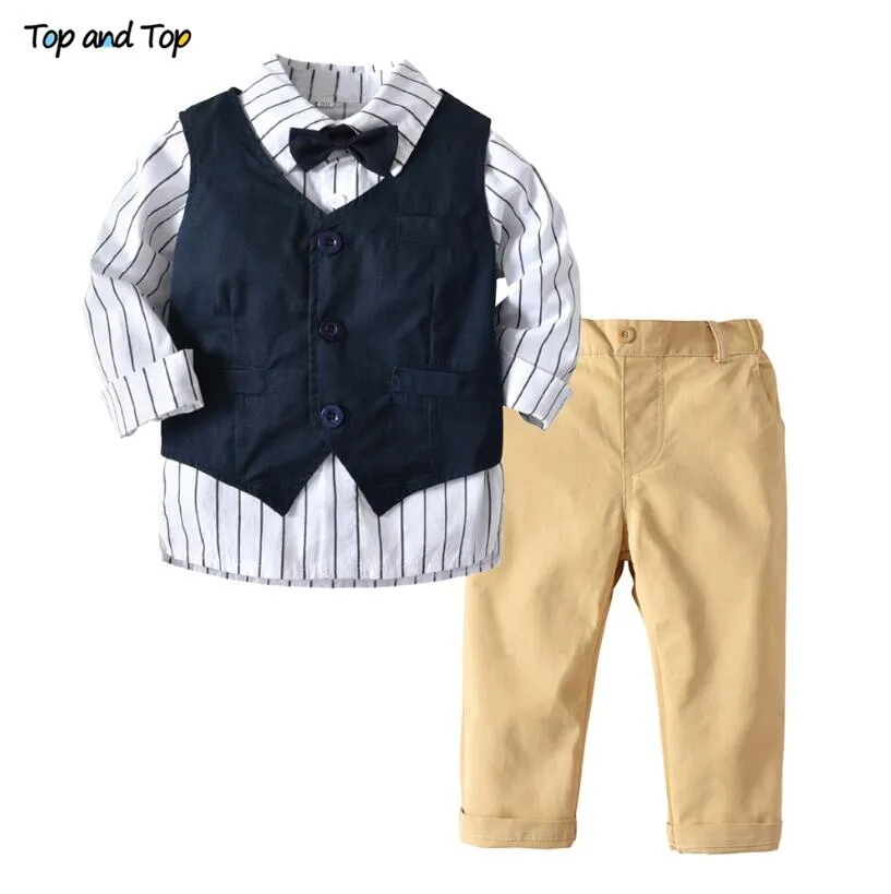 Top and Top Fashion Autumn Infant Clothing Set Kids Baby Boy Suit Gentleman Wedding Formal Vest Tie Shirt Pant 4Pcs Clothes Sets