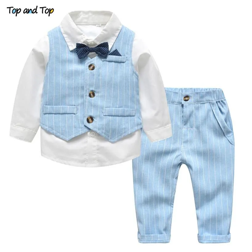 Top and Top Fashion Autumn Infant Clothing Set Kids Baby Boy Suit Gentleman Wedding Formal Vest Tie Shirt Pant 4Pcs Clothes Sets