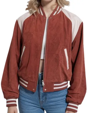 Vintage Rust Red Varsity Jacket With Contrast