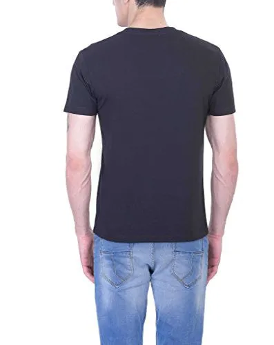 Vivid Bharti Men's Cotton Deep V-Neck Black T-Shirt (Large)