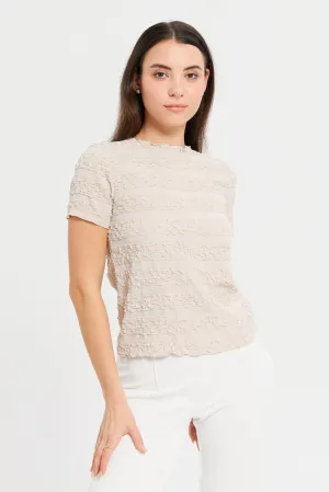 Women Beige Textured T-Shirt