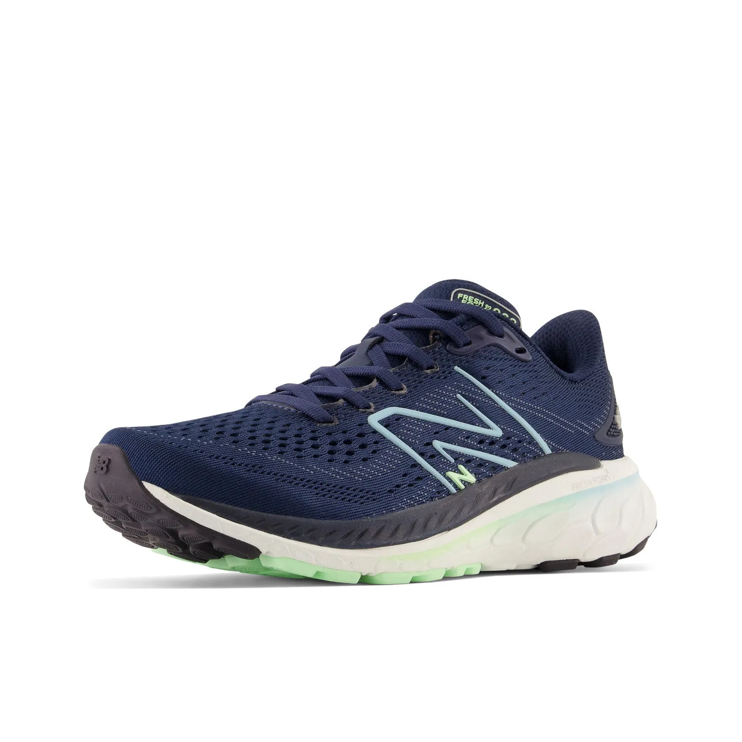 Women's New Balance Fresh Foam X 860v13 Color: Nb Navy with Bleach Blue and Green Aura