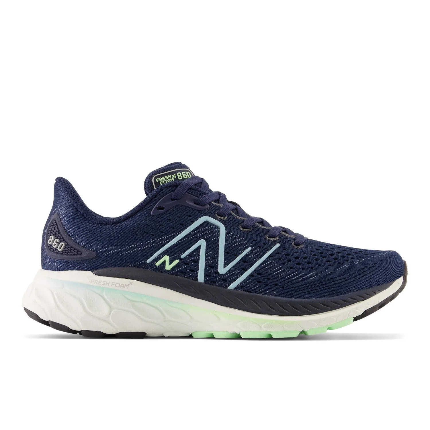 Women's New Balance Fresh Foam X 860v13 Color: Nb Navy with Bleach Blue and Green Aura