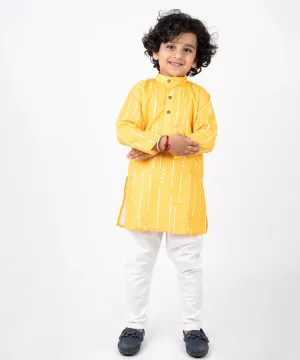 Yellow Printed Kurta Pyjama Set for Haldi for Wedding