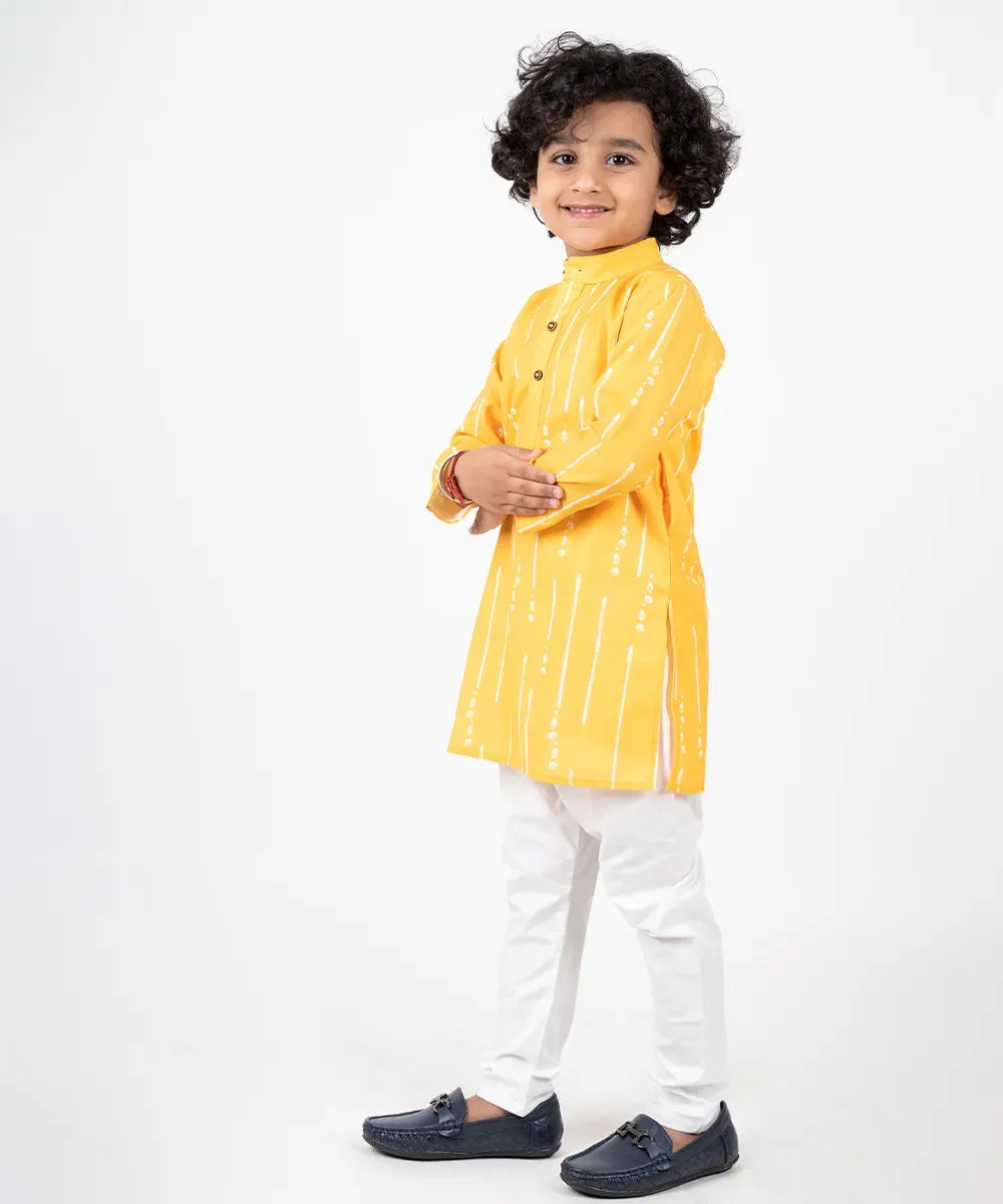 Yellow Printed Kurta Pyjama Set for Haldi for Wedding