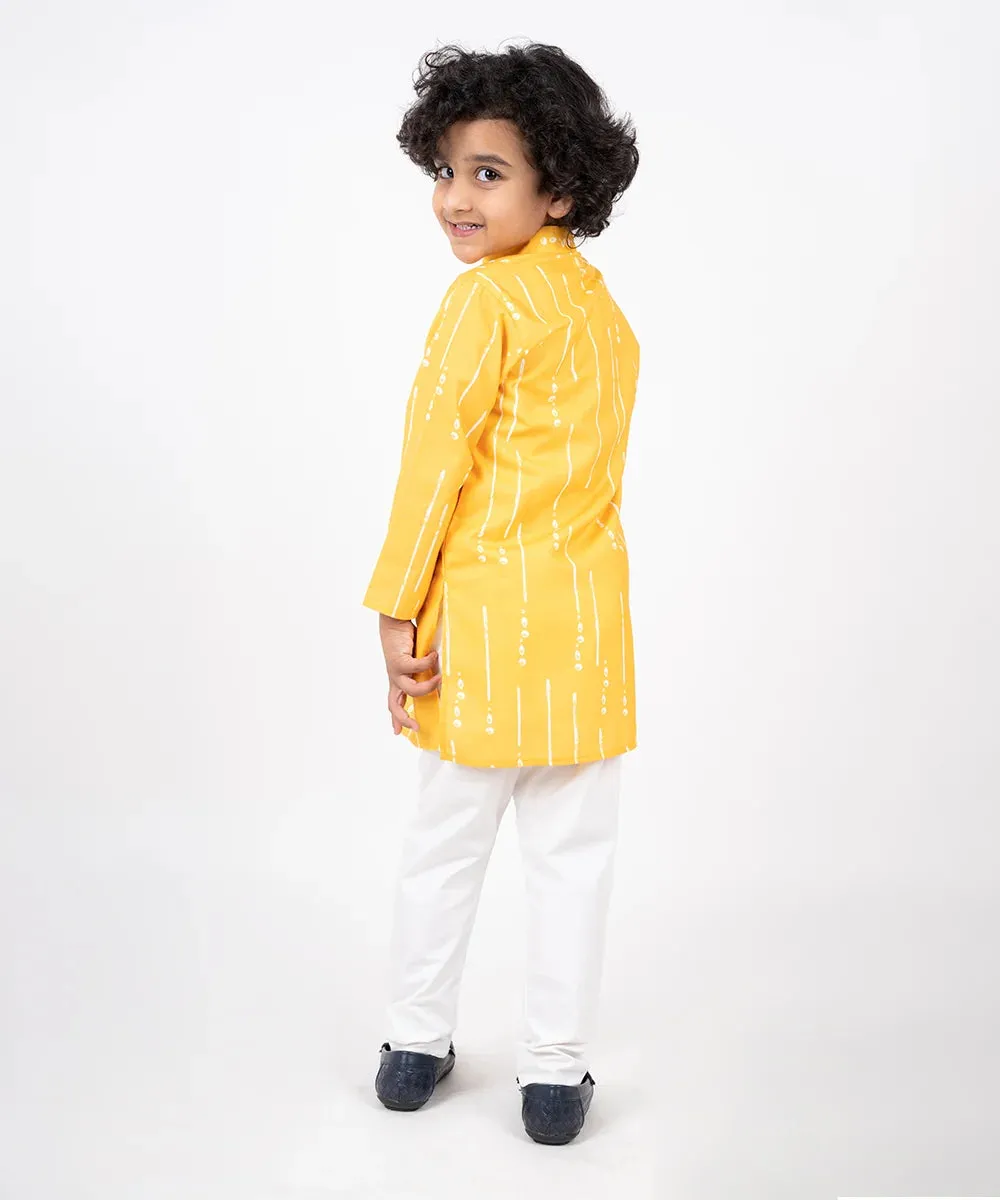 Yellow Printed Kurta Pyjama Set for Haldi for Wedding