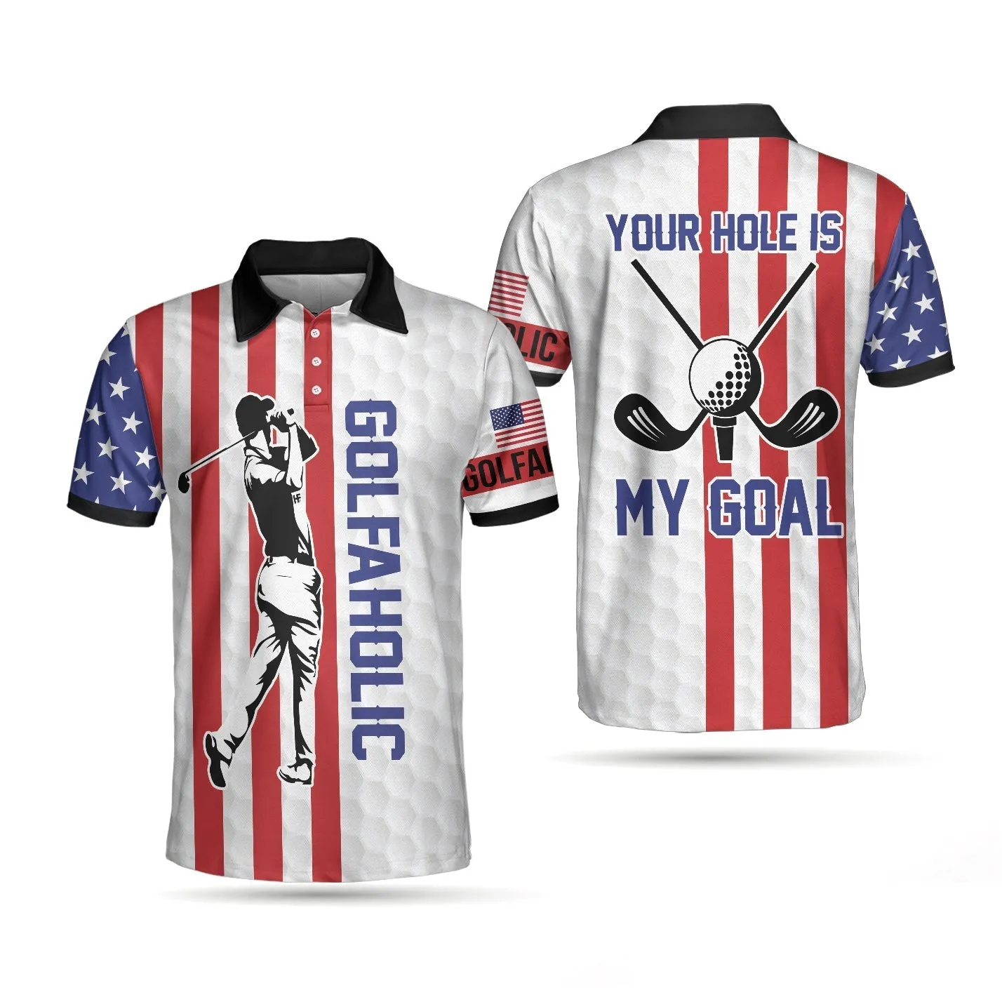 Your Hole Is My Goal Golfaholic American Flag Polo Shirt, Patriotic Golf Shirt For Men Coolspod