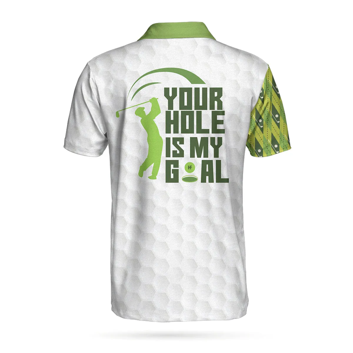 Your Hole Is My Goal Green Argyle Pattern Polo Shirt, White And Green Golfing Shirt For Male Golfers Coolspod