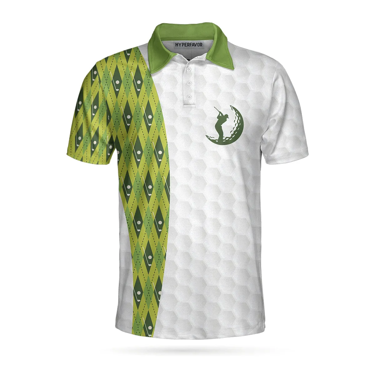 Your Hole Is My Goal Green Argyle Pattern Polo Shirt, White And Green Golfing Shirt For Male Golfers Coolspod