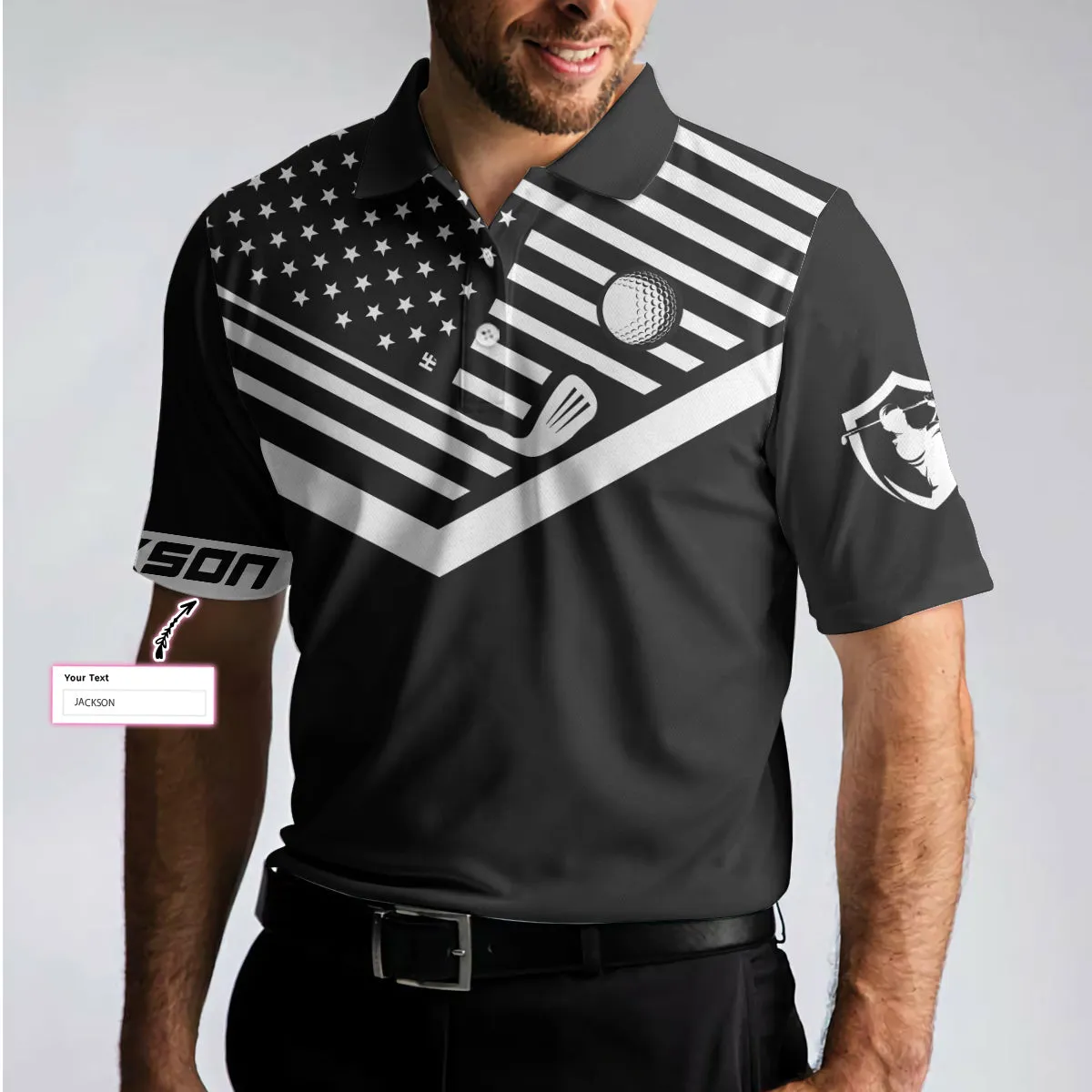 Your Hole Is My Goal New Version Custom Polo Shirt, Personalized Black American Flag Golf Shirt For Men Coolspod